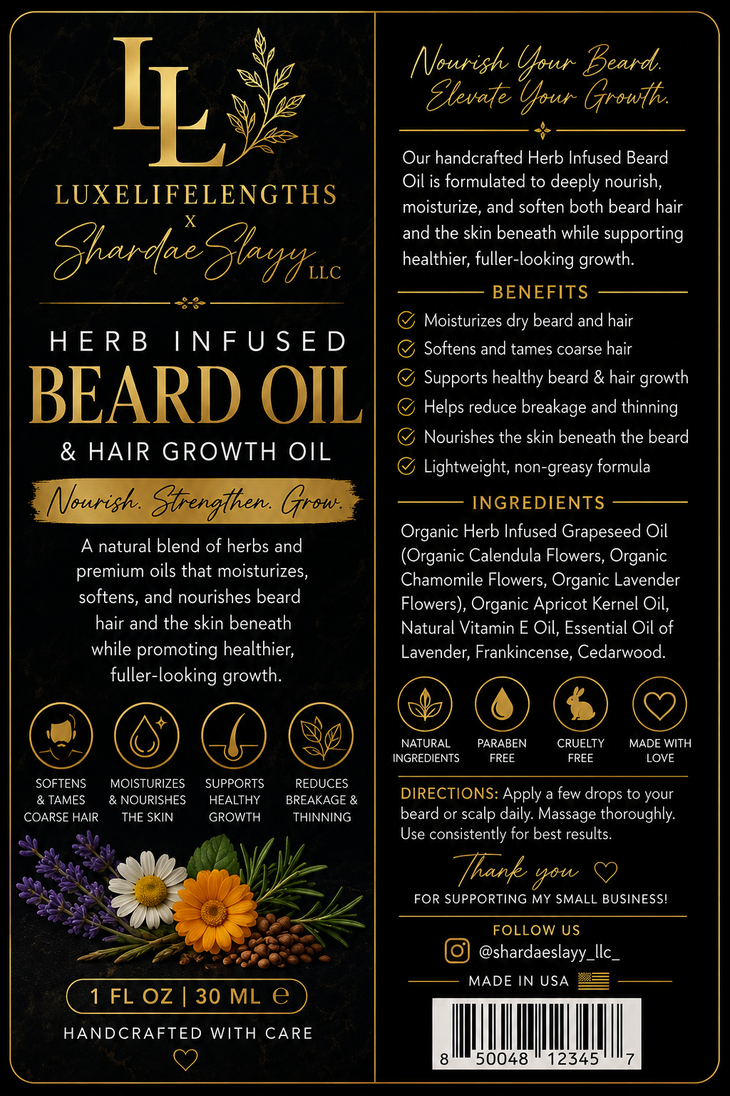 LuxeLifeLengths x ShardaeSlayy LLC Herbal Beard Oil